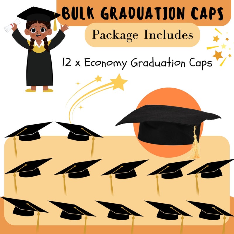 U.S. Toy U. S. Toy Kindergarten Black Graduation Caps w/Gold Tassel, Preschool Graduation Cap for Boys and Girls, Customizable, Teacher Supplies, 12-Pack, 3 Years & Older - Image 4
